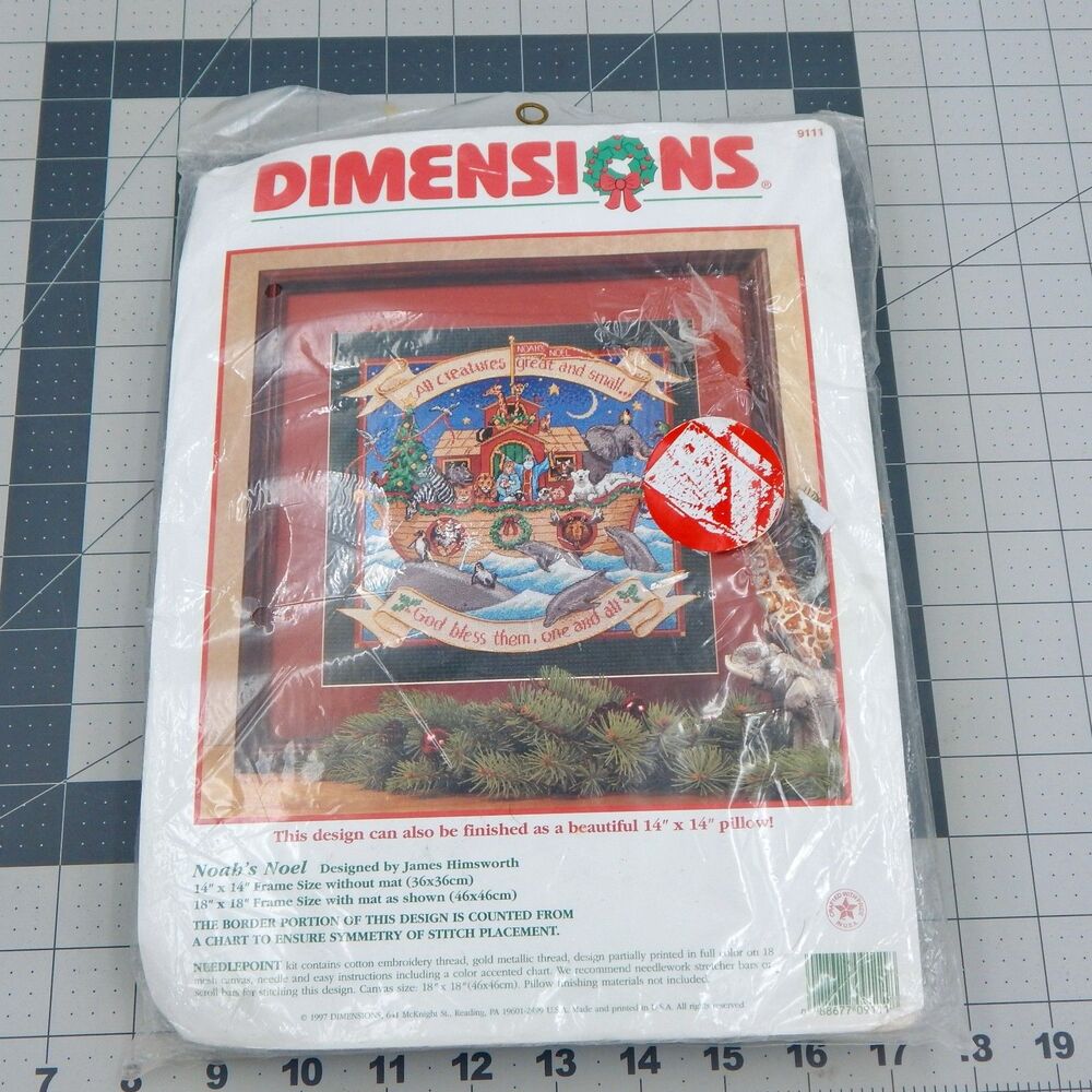 Dimensions Noah's Noel Needlepoint Kit Chirstmas Holiday 1997 Pillow 9111